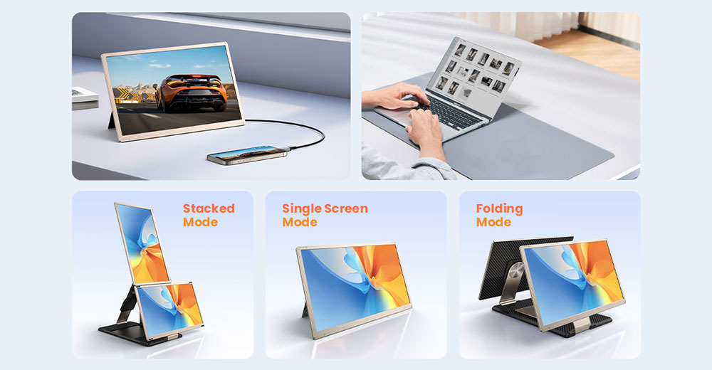 Cevaton 15.6-inch Laptop Screen Extender with Stacked, Single Screen, and Folding Modes